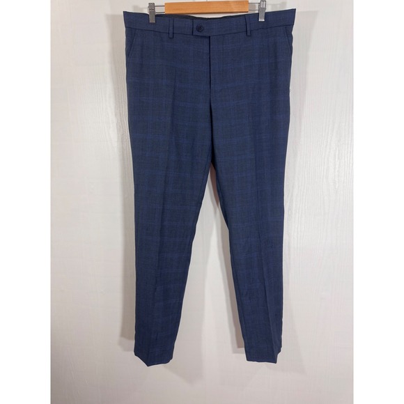 Savile Row Brixton Men Blue Plaid Dress Career Pants Size 42R 36W - Picture 1 of 11